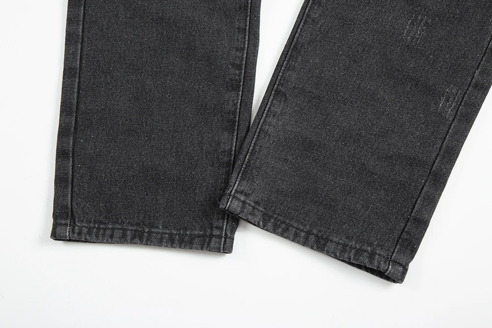 vintage washed ripped hole slim pencil pants mens and womens streetwear frayed distressed baggy jeans oversize loose denim pants unique jeans style 4355