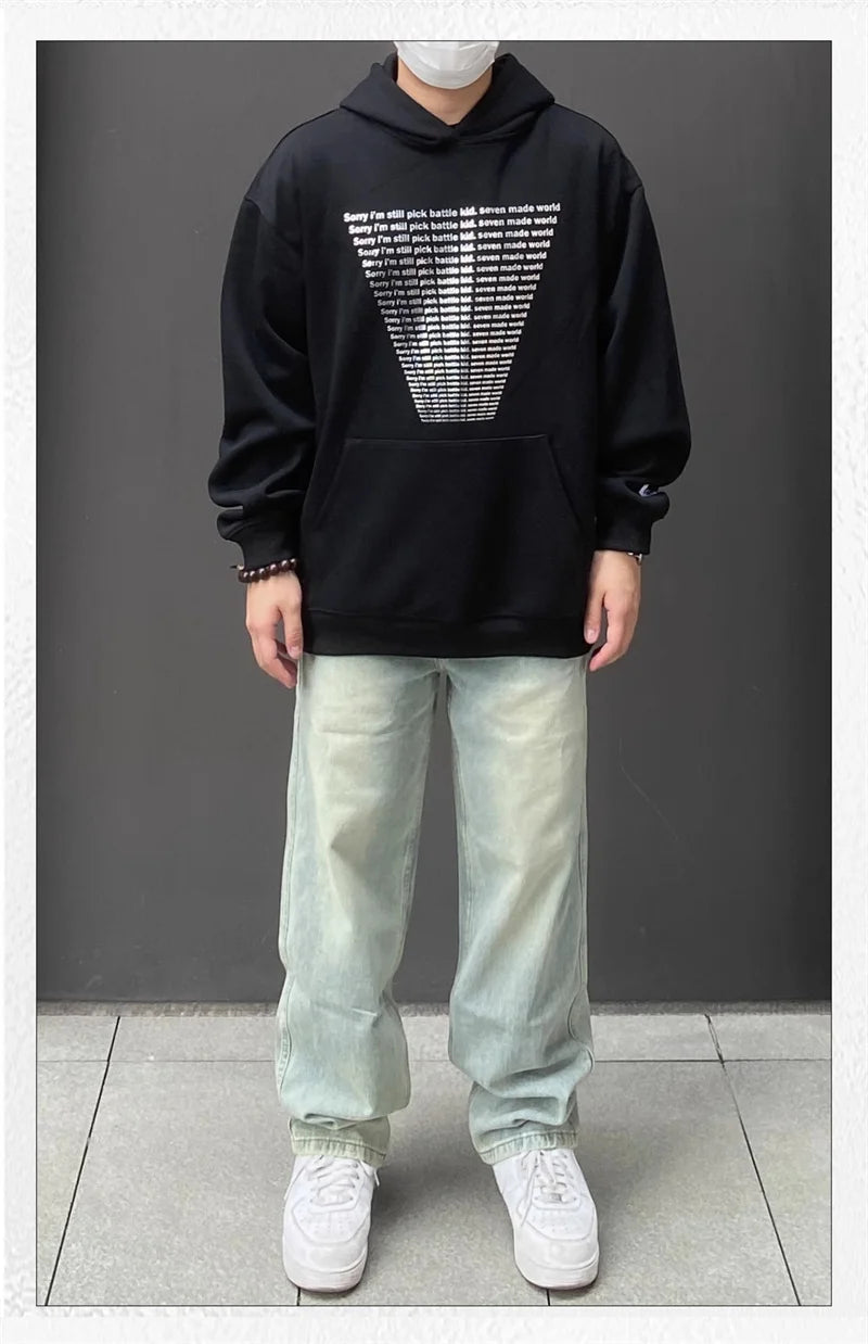 Oversized Flame Graphic Hoodie for Men