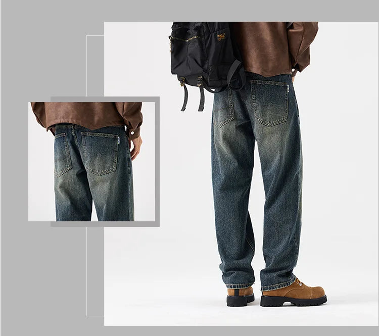 mens streetwear fashion loose casual plus size straight wide leg denim baggy jeans pants boyfriend jeans trousers unique jeans style 2814