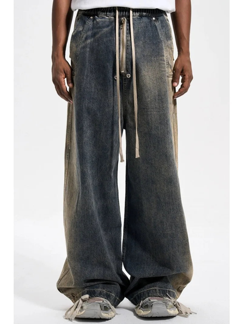 mens high street loose denim jeans casual straight retro washed jeans hip hop streetwear casual wide legs joggers baggy jeans casual joggers