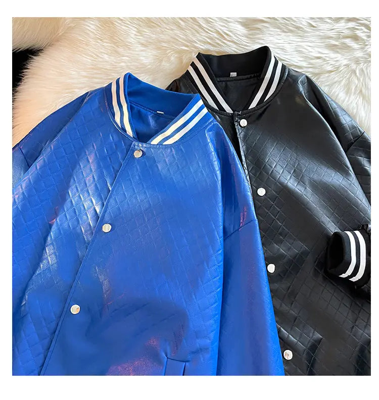 popular unisex basuball jacket fashion solid color lozenge pattern bomber jacket comfortable casual female clothing unique default style 4989