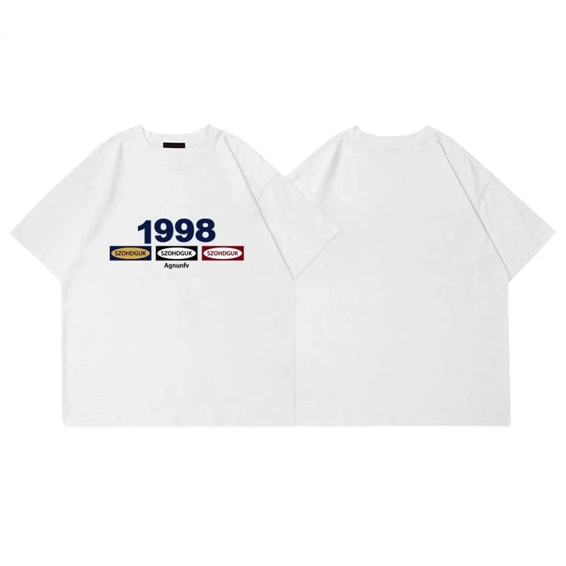 Summer Korean Street Creative Ins Letter Printed Short sleeved T shirt Men Trendy Y2K Loose Personality Casual Round Neck Y2K Street King Limited