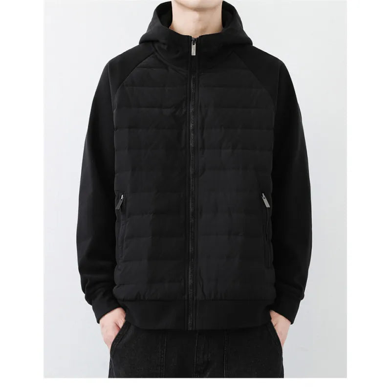 90 duck down jacket men fashion splice loose casual lightweight down hooded down jacket winter warm hoody coat outerwear unique default style 1140