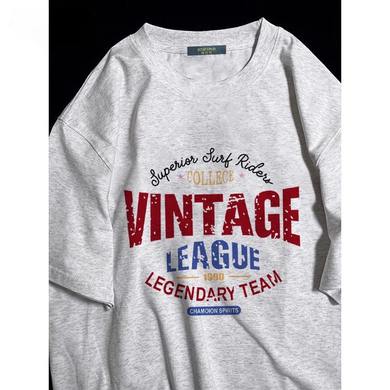 Korean pure cotton trendy brand letter printed short-sleeved T-shirts for men and women loose summer half-sleeved student tops Street King Limited