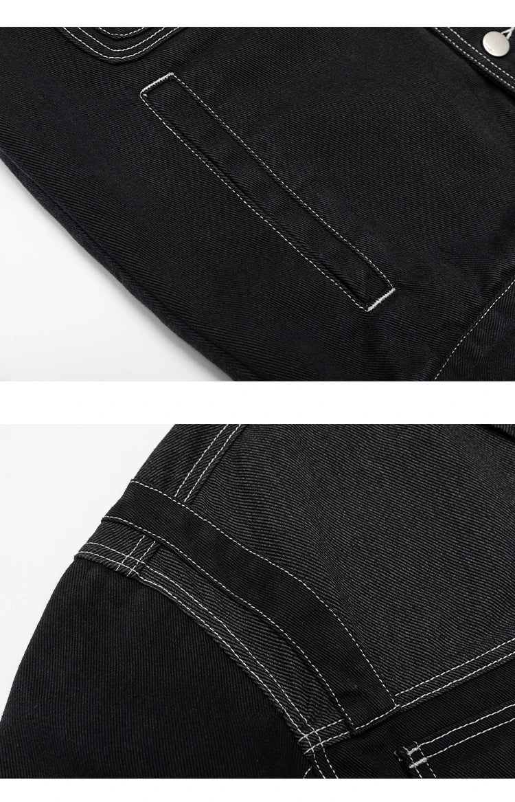 black denim splice coat mens streetwear fashion vintage loose casua plus size denim jacket man spring autumn coat outerwear unique jeans style 890