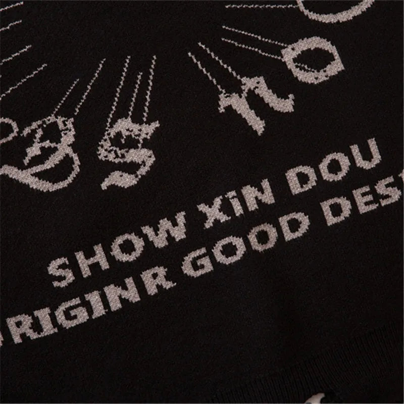 Half High Collar Goth Women Men Sweaters Oversized Long Sleeve Knitted Pullovers Y2k Men Ripped Sweater Harajuku Streetwear Tops Street King Limited