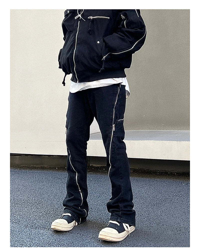 retro washed denim jean pants 2023 new casual zipper open loose straight jeans hip hop y2k pants mens jeans streetwear joggers unique joggers style 3190