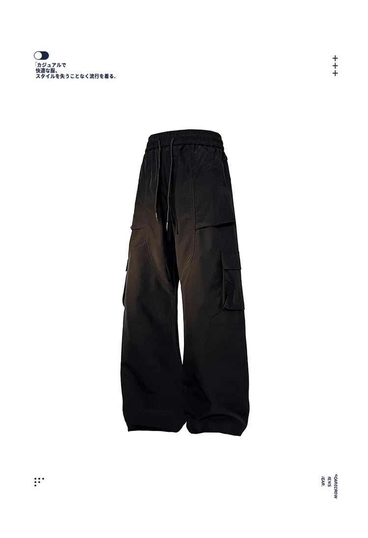 multi pocket mens wide leg straight cargo pants korean fashion track pants male casual loose mopping trousers four seasons unique cargo style 1016