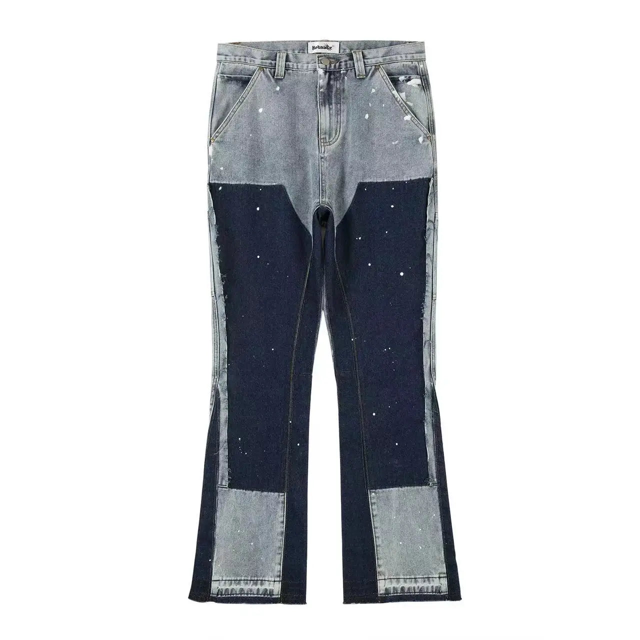 y2k spliced speckled ink patchwork baggy micro flare jeans pants for men streetwear pantalones hombre casual oversized cargos unique cargo style 3459