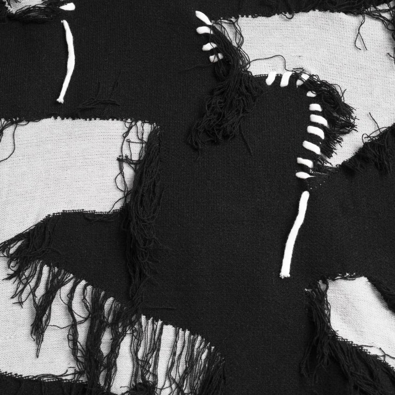 Mens Knitted Sweater Fashion Tassel Irregular Block Pullovers Casual O-neck Unisex Harajuku Y2k Streetwear Loose Knit Jumpers Street King Limited