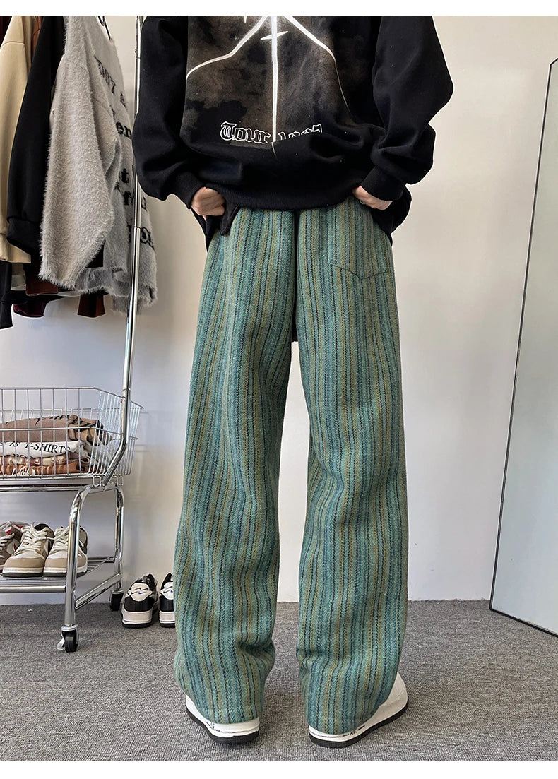 high quality stripe plaid mens trousers baggy straight fashion classic padded autumn winter casual pants male plus size m 8xl clean everyday pants