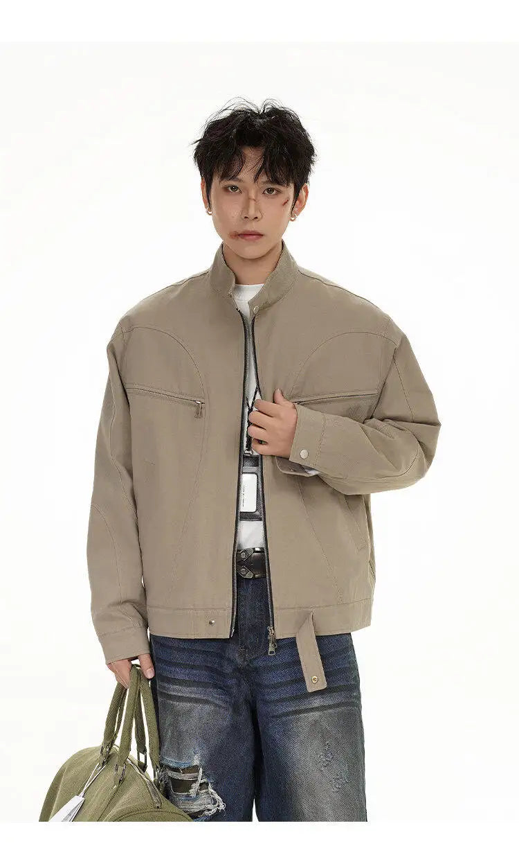 spring autumn fashion motorcycle jacket men stand collar loose casual korean streetwear vintage cargo jackets coat outerwear unique cargo style 211