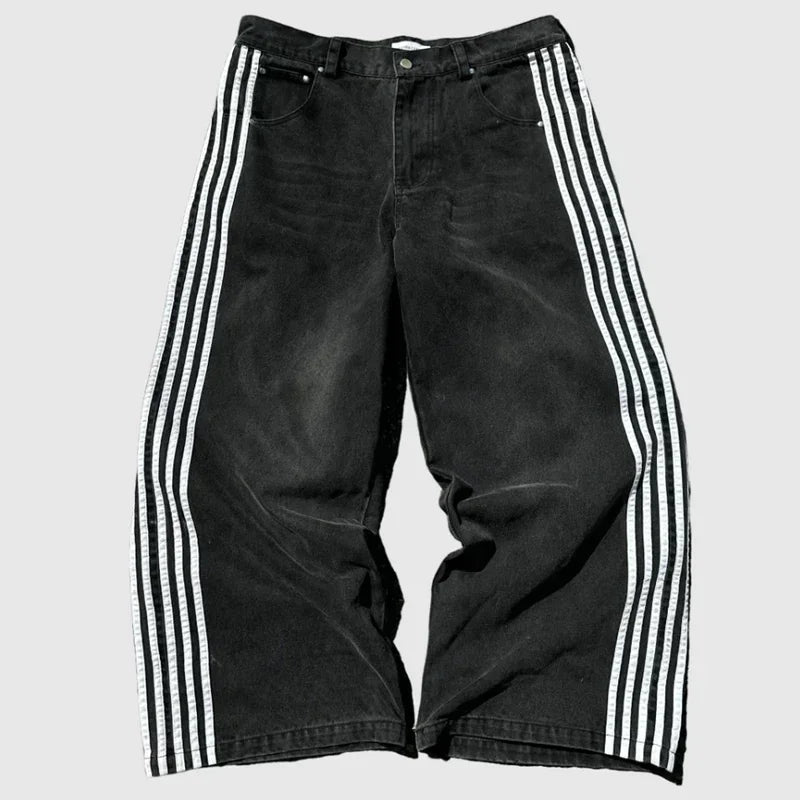 harajuku y2k baggy jeans high quality embroidered striped sweatpants baggy jeans women streetwear casual wide leg denim pants unique joggers style 3747