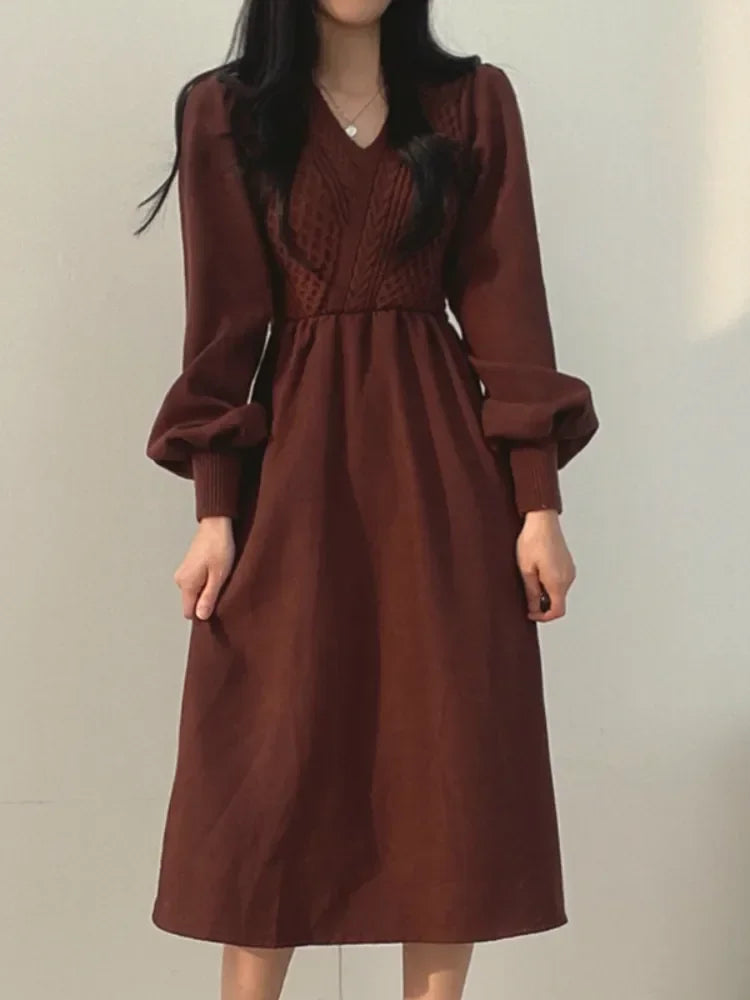 Winter Dress Long Elegant Splicing Stripes Y2k Knitted Dress Women Koean Fashion Long Sleeve Dresses Female Club Party Vestidos Street King Limited