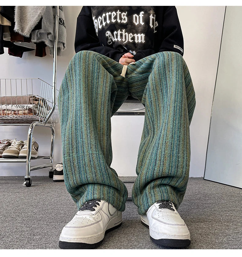 high quality stripe plaid mens trousers baggy straight fashion classic padded autumn winter casual pants male plus size m 8xl relaxed fit trousers