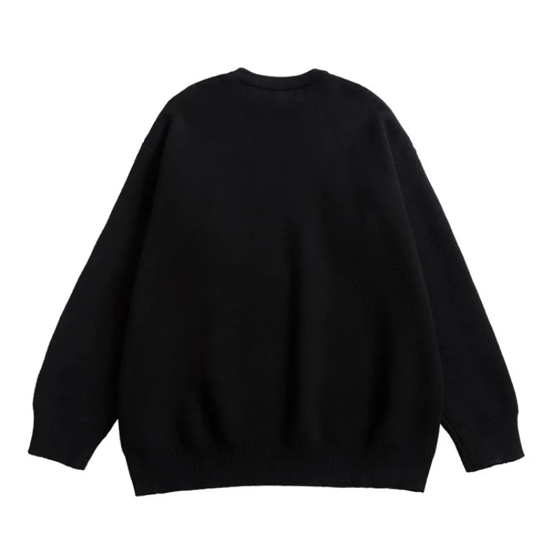 Hip Hop Knitted Sweater Men Winter O-neck Anime Spider Web Pattern Pullover Streetwear Casual Loose Sweater Warm Jumper Knitwear Street King Limited