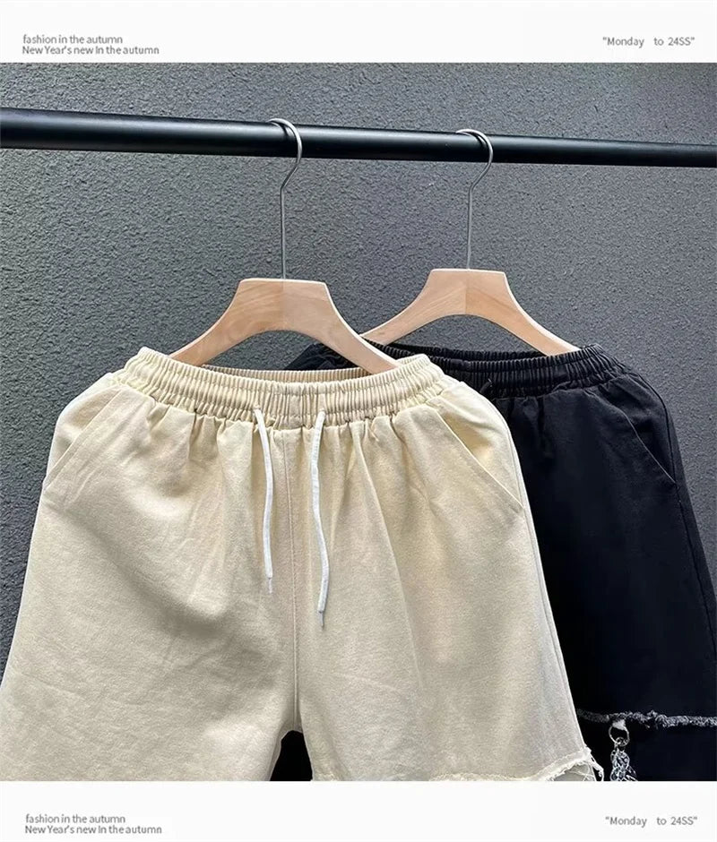 summer men suede straight shorts 2024 new y2k streetwear design drawstring bermudas hombre vintage baggy basketball shorts unique shorts style 3212