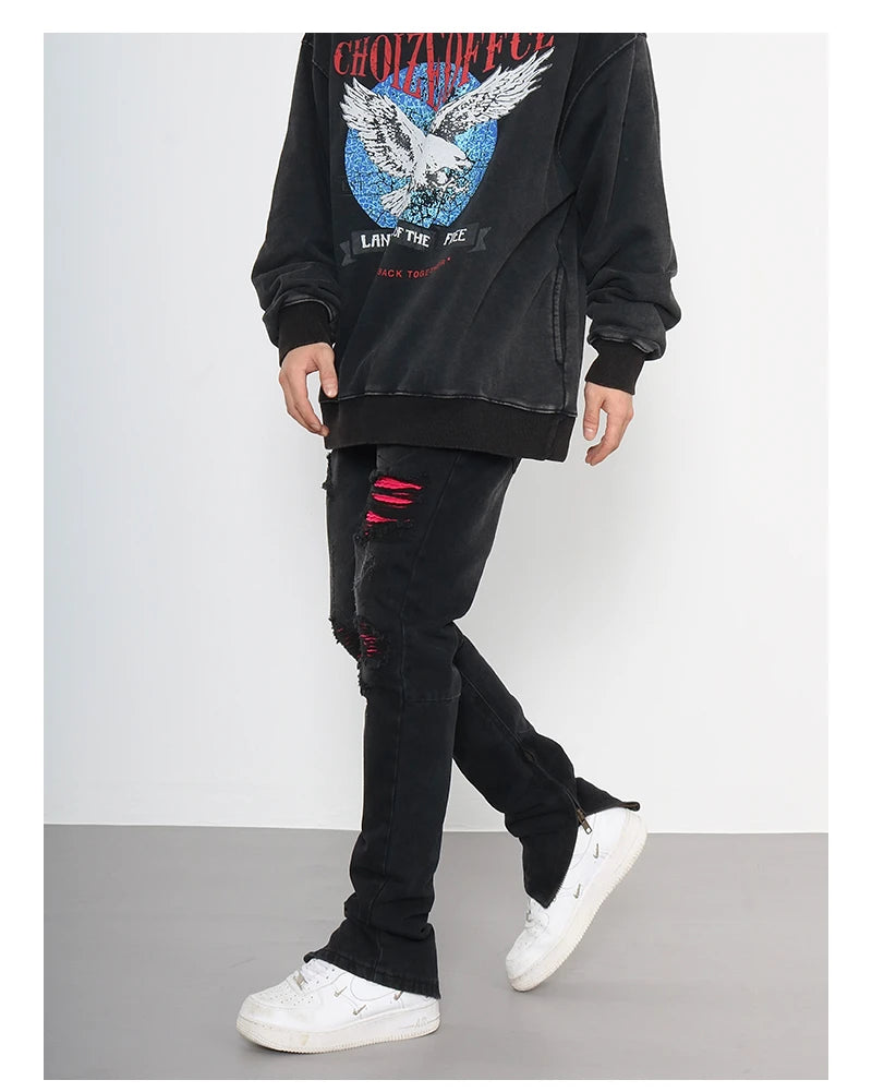knee ripped patchwork jeans for men hip hop skinny biker taped jean trouser slim fit black denim pants fashion streetwear jogger unique joggers style 2008