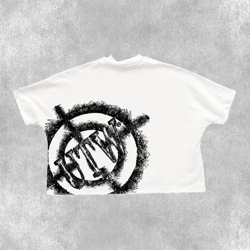 Summer Gothic Trendy Brand Rock Hip-hop New T-shirt Men Y2k American Street Retro Anime Print Oversized Short-sleeved Tops Women Street King Limited