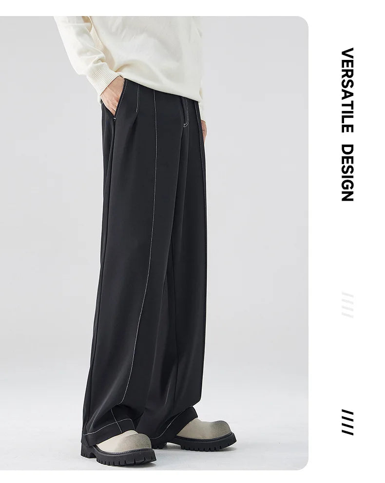 men bright line elastic waist streetwear fashion loose casual plus size straight suit pants work man business trousers unique default style 1801