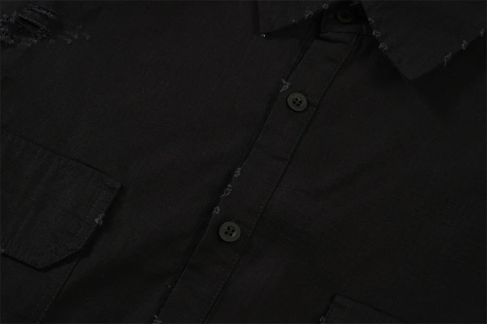 Undermycar 2023 New Worn Out Heavy Work Durable Splice Extra Large Loose Plaid Shirt with Black and Red Plaid Street King Limited