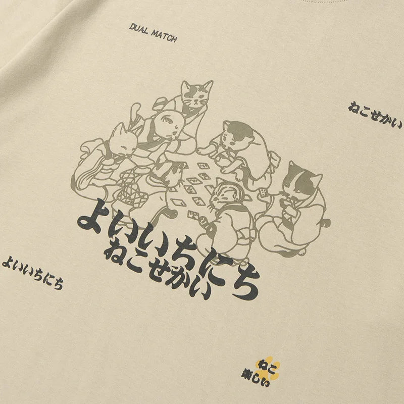 Hip Hop Men Streetwear T Shirt Japanese Kanji Animals Print T-Shirt 2023 Harajuku Cotton Casual Summer Short Sleeve Tshirt White Street King Limited