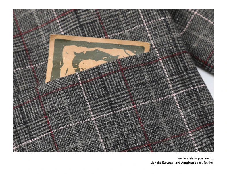 men autumn winter retro casual plus size thick plaid blazer jacket commuter man business streetwear fashion suit coat outerwear unique default style 1379