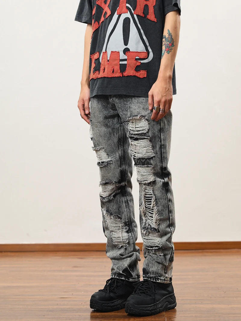 destroy distressed ripped denim jean pants new fashion biker jeans streetwear slim pants jogger y2k mens jeans skinny jeans men relaxed fit joggers