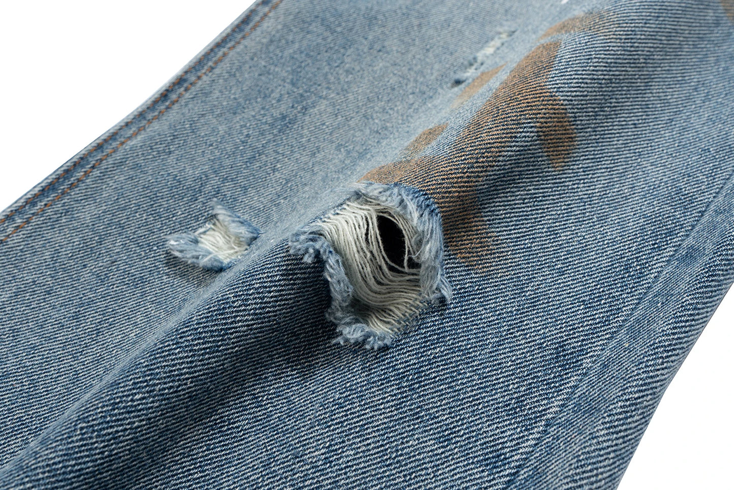 Burn Damaged Mud Dyed Washed Blue Micro Flared Jeans for Men Hip Hop Hole Distressed Baggy Denim Trousers Oversiozed Cargos Street King Limited