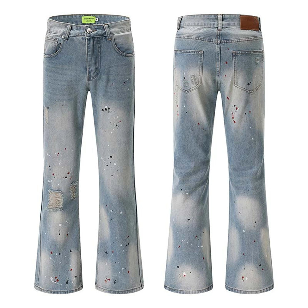 Men's Blue Flared Jeans Fashion Designer Ripped Vintage Denim Pants 2024 New Fashion Casual Jeans Trousers Street King Limited