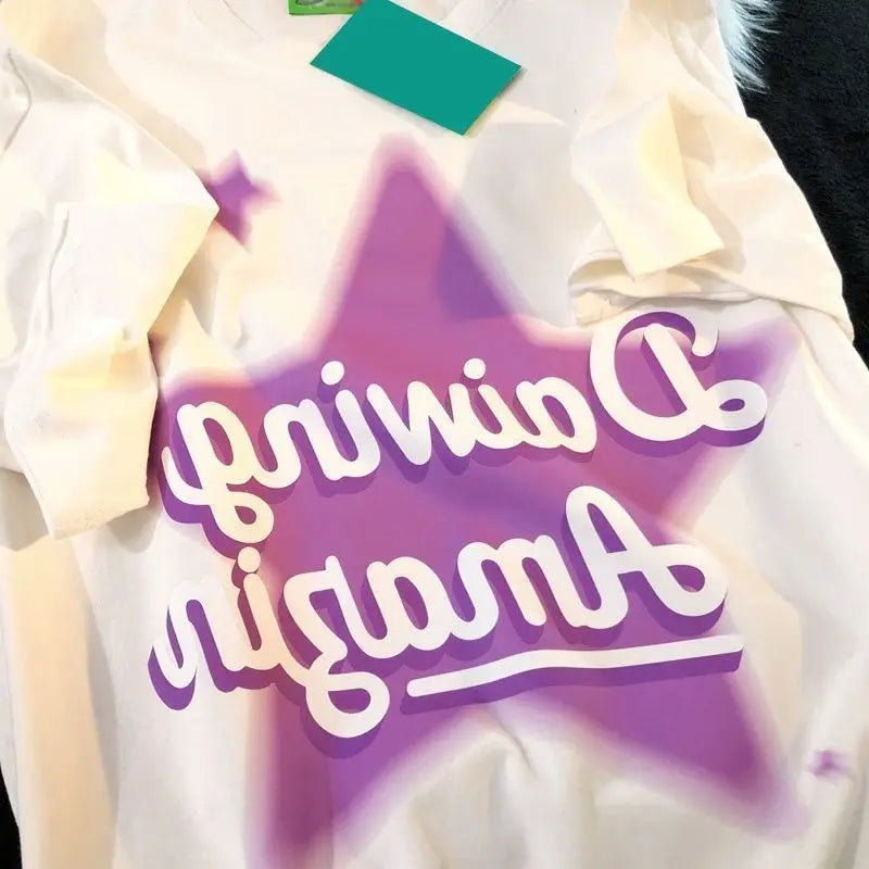 American short-sleeved men's and women's trendy loose couple tops summer ins street star letter printed cotton t-shirts Y2K TOPS Street King Limited