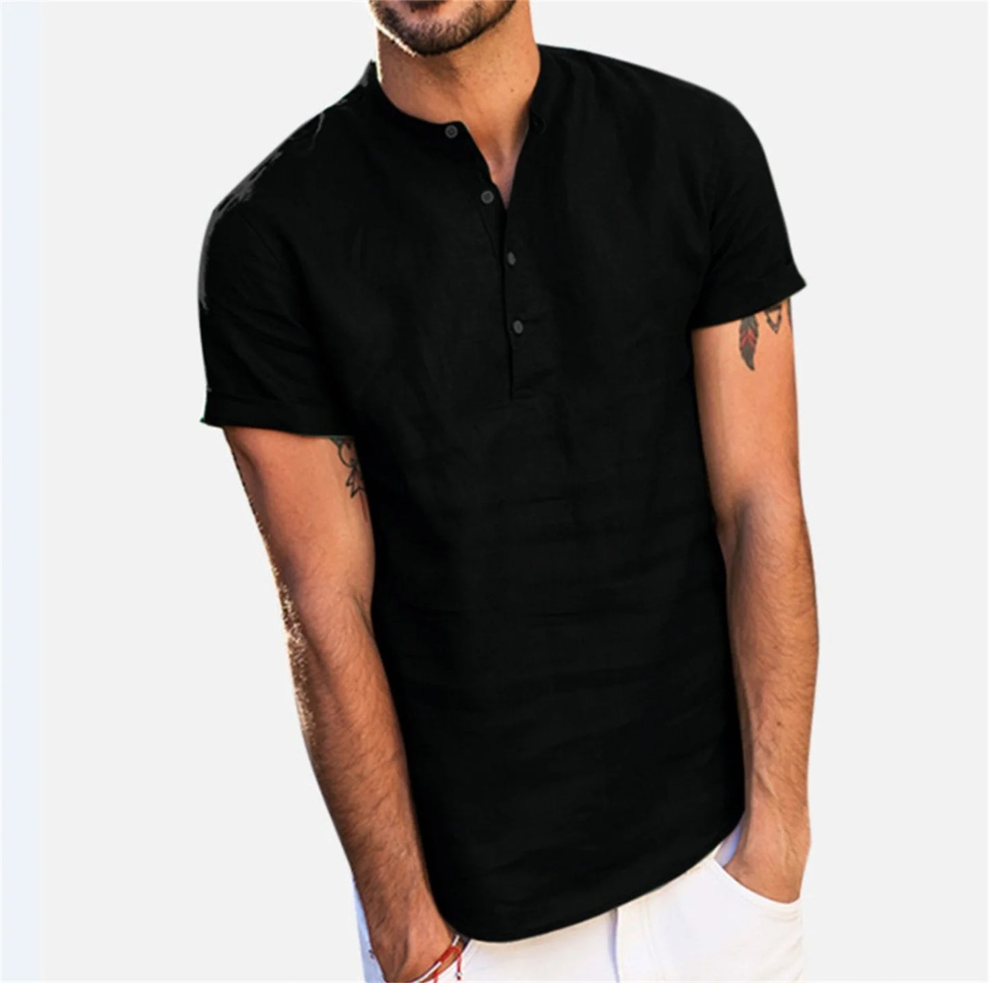 Summer Men‘s Stand collar Cotton-Linen Quality Casual Fashion Shirt For Men Street King Limited