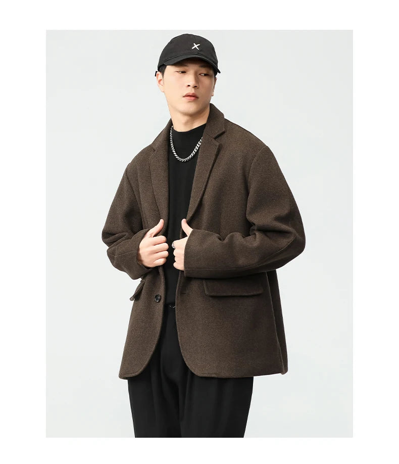 men autumn winter streetwear fashion retro wool thick blazer jacket commuter business casual plus size suit coat outerwear unique default style 1360