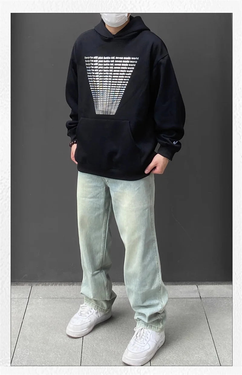 Oversized Flame Graphic Hoodie for Men