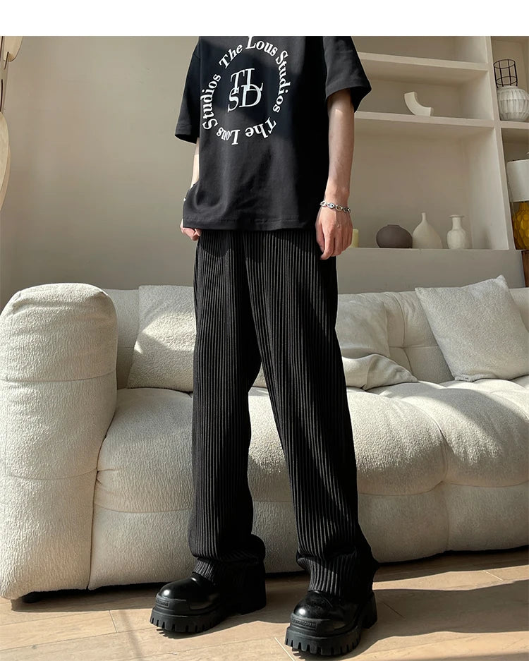 Summer Pleated Pants Men Oversized Fashion Casual Ice Silk Pants Men Streetwear Hip Hop Loose Wide Leg Pants Mens Trousers S-2XL Street King Limited