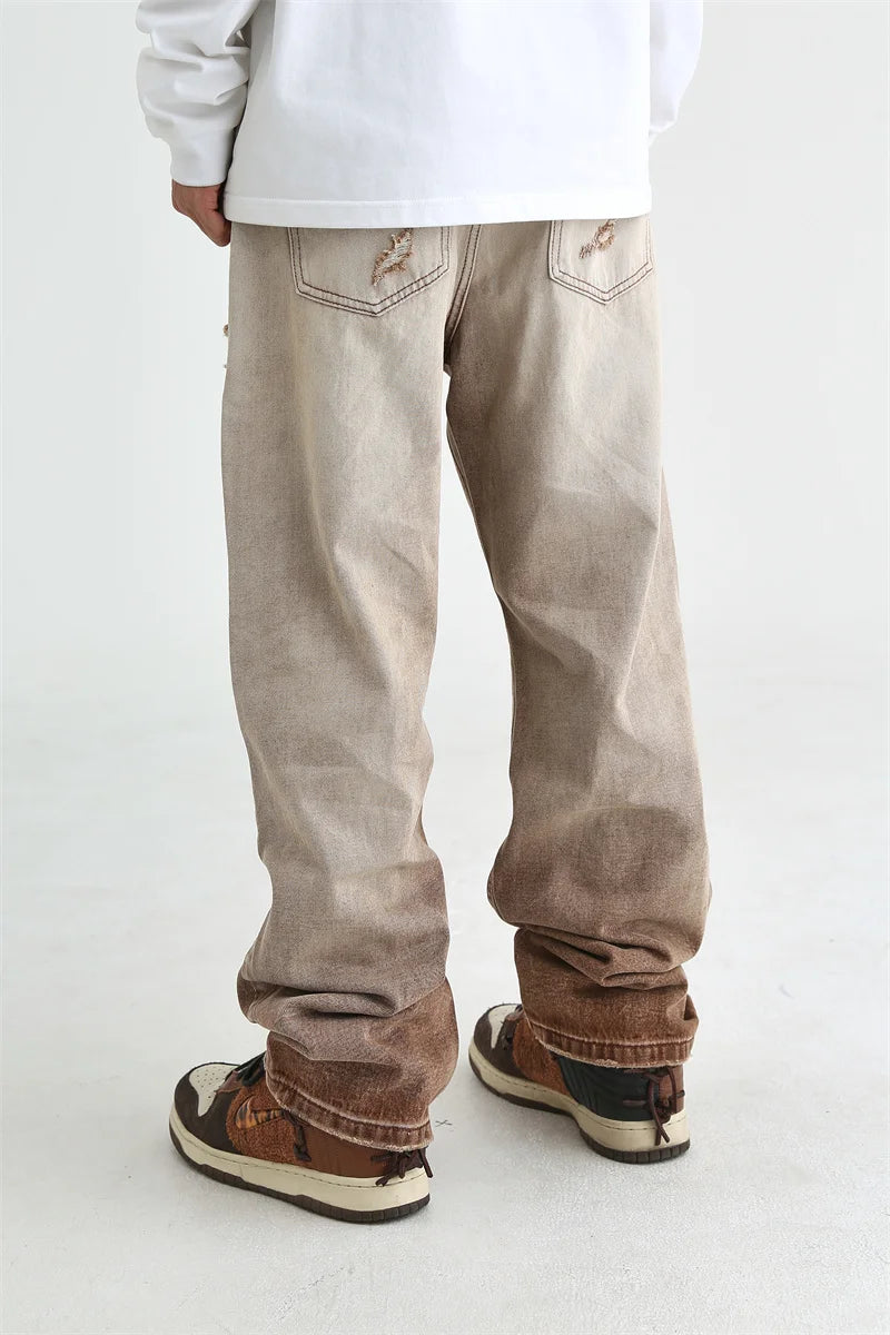 fashion denim jeans mens destoryed holes zipper straight jeans hip hop streetwear spring summer casual joggers jeans men pants unique joggers style 3146