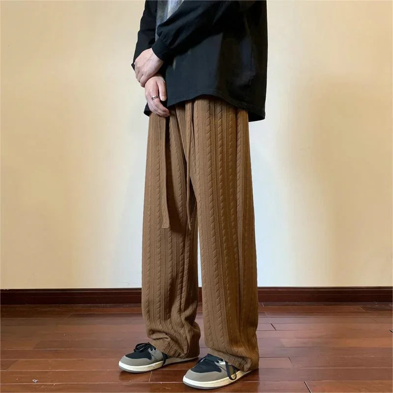 autumn waffle foam striped design pants for men new high street wide leg straight trousers casual y2k vintage pantalones hombre urban fashion pants