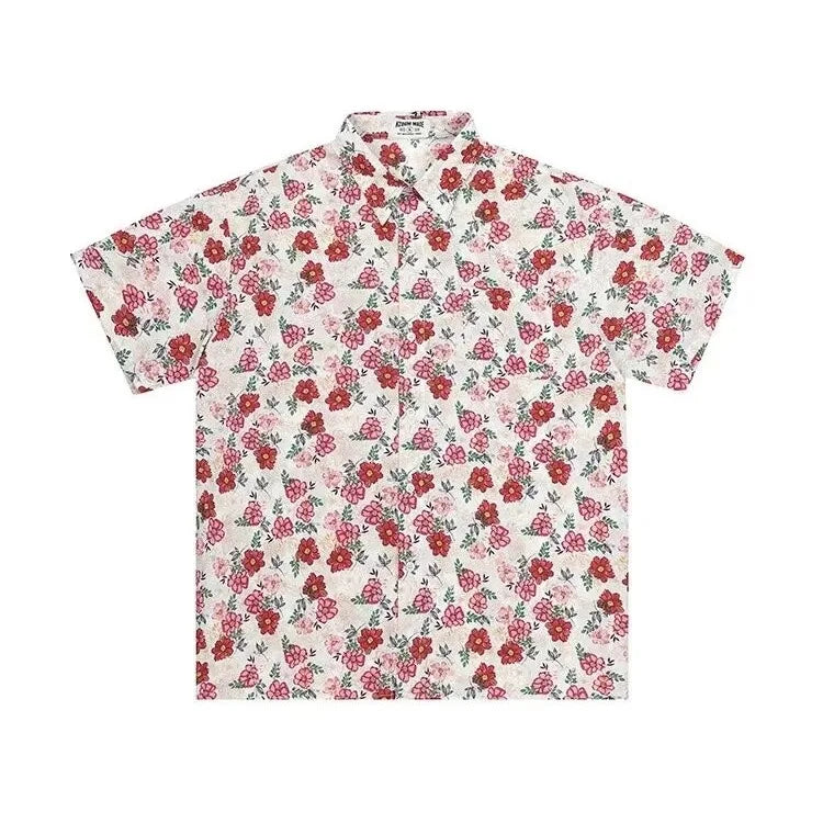 summer harajuku set mens flower print casual short sleeved top gradient straight leg jeans 2 pcs set high street trendy suit unique jeans style 4247