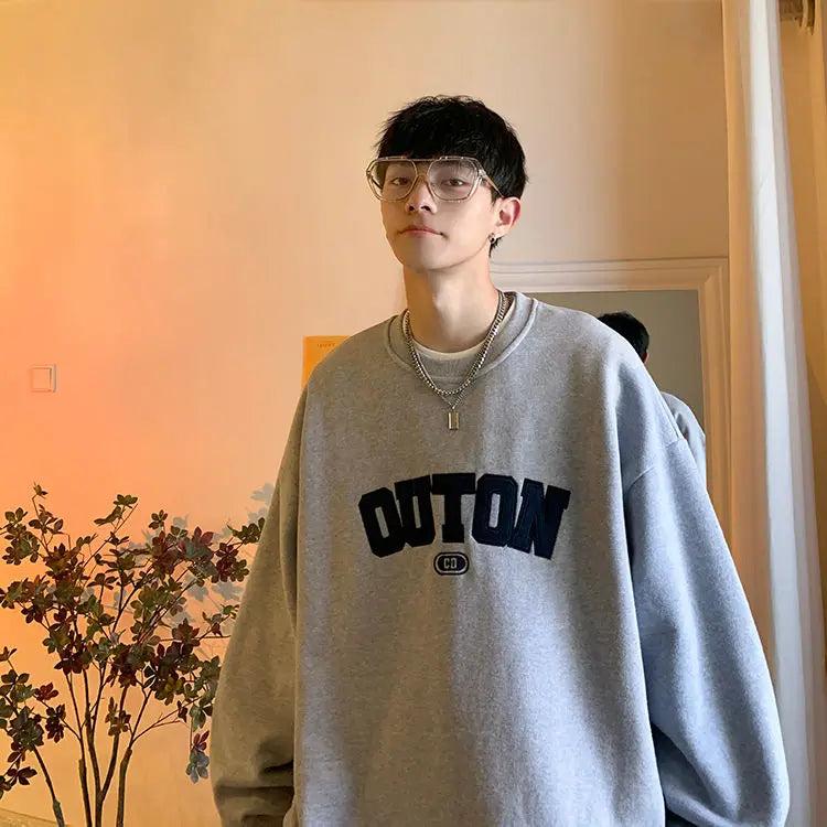 Trendy and Personalized Korean Round Neck Sweatshirt Men Spring Autumn New Y2K Thickened Trendy Brand Long-sleeved Top Jacket Street King Limited