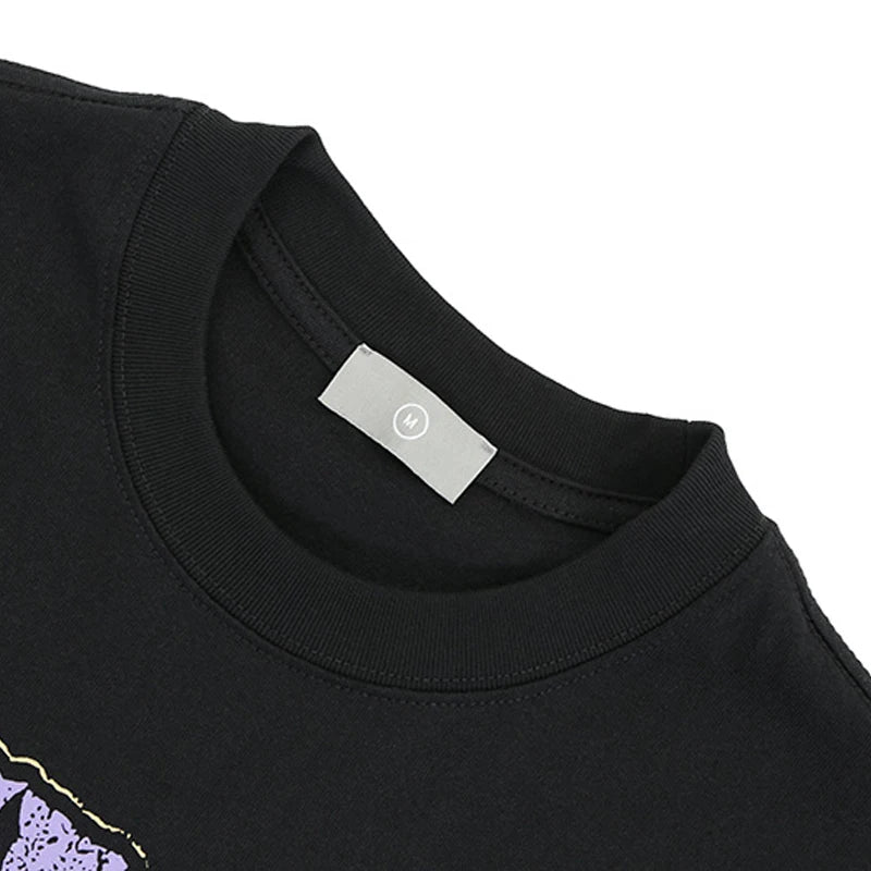 New High Street Hip Hop Cartoon Anime Printing Men Woman T-shirt Loose Casual Lovers Cotton Versatile Black Top Tees Street King Limited