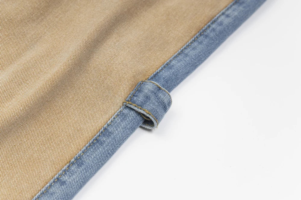New Contrast Color Pockets Washed Blue Baggy Denim Trousers Mens and Women Straight Patchwork Loose Casual Jeans Oversize Cargos Street King Limited