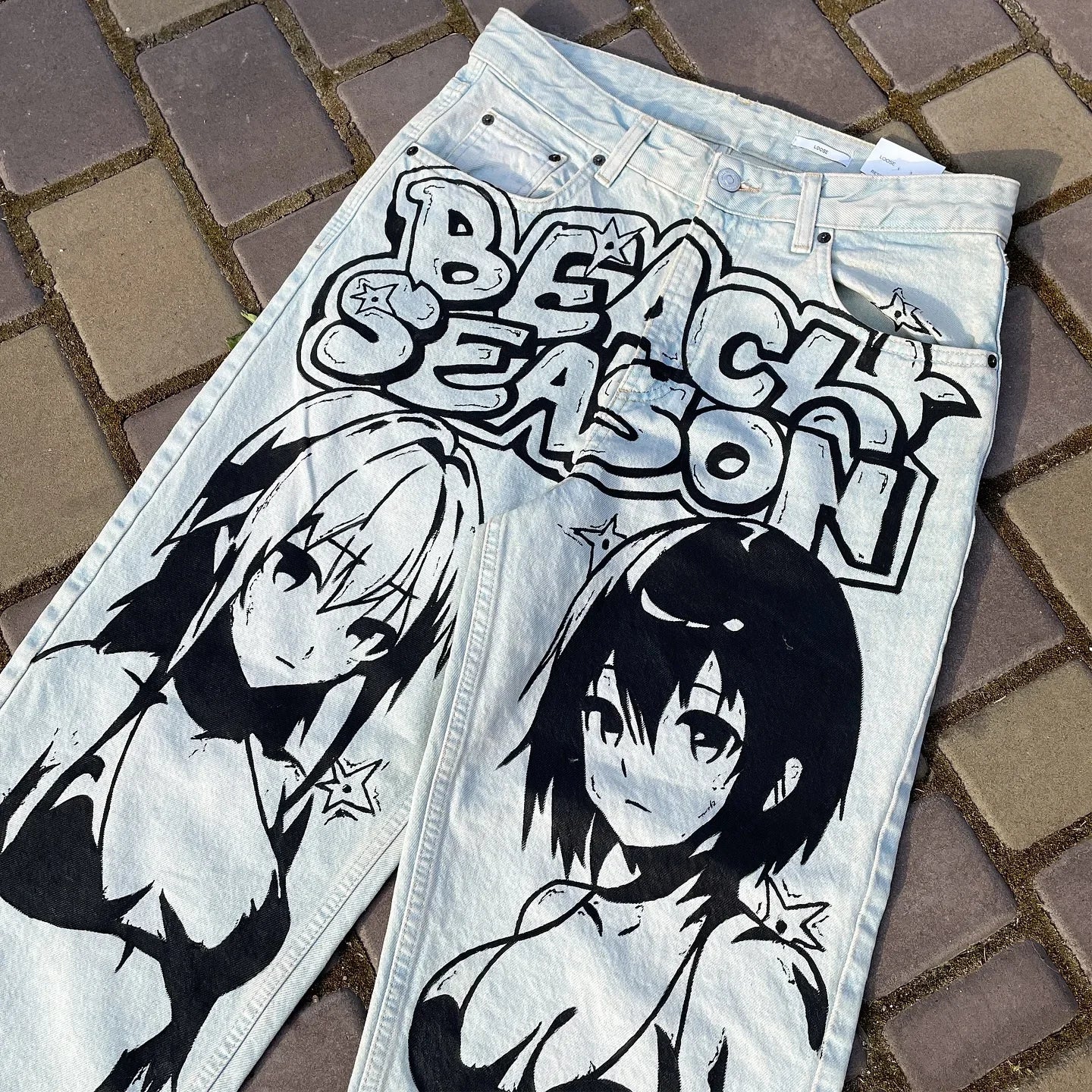 harajuku sunny sexy girl anime print baggy jeans new style wide leg trouser y2k popular streetwear men women high waist pants unique jeans style 4205