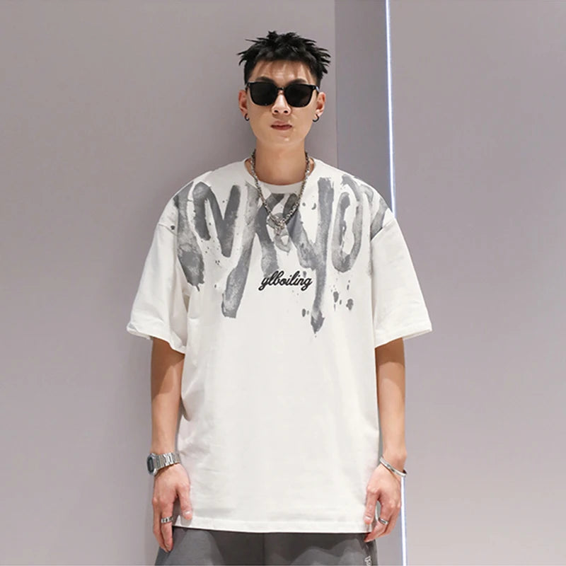 2024 New American Letter Print T-shirt Men's Summer Short Sleeve Cotton Oversize Tee Shirts Hip Hop Fashion Y2K Breathable Tops Street King Limited