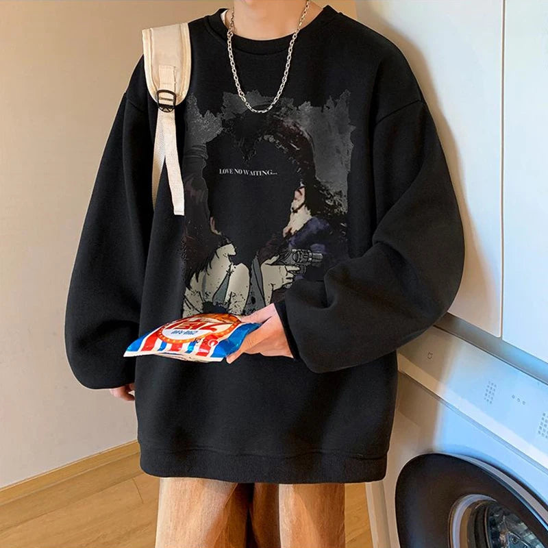 Men's Oversized Love No Watting Letter Graphic Sweatshirts 2025 Korean Fashions Sudaderas para Hombres Streetwear Y2K Hoodies Street King Limited