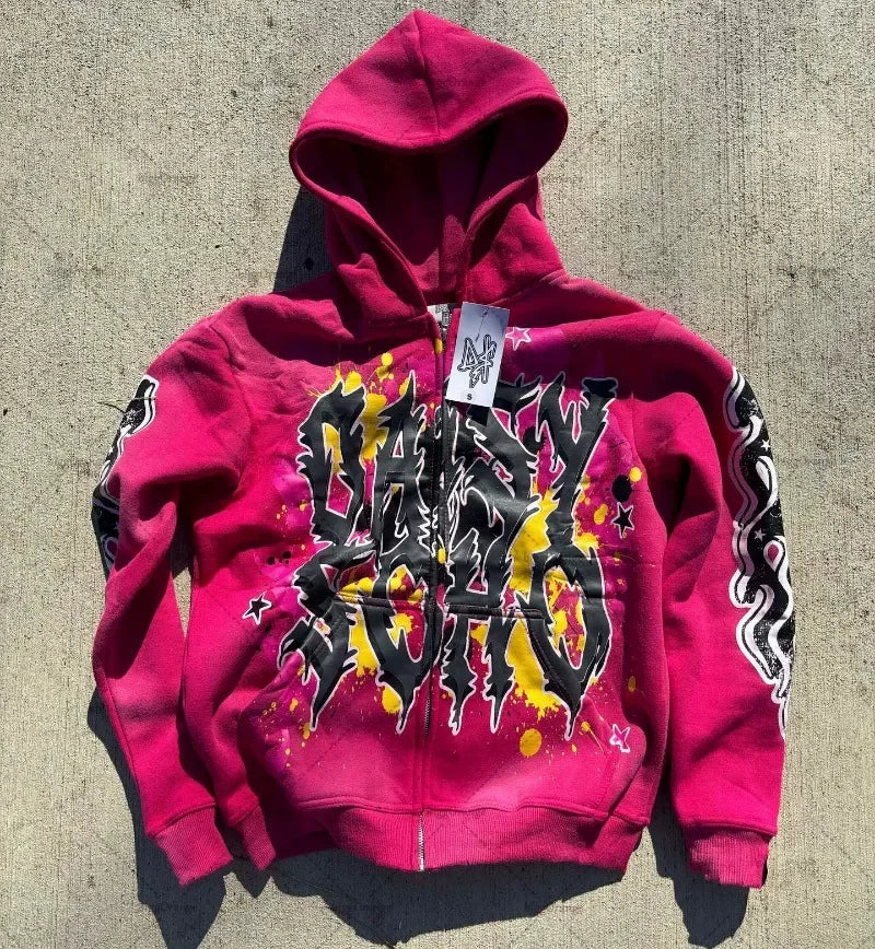 Fashion Trendy Color Letter Printed Oversize Hoodie Men's Y2K Spring and Autumn Retro Loose Pullover Sweatshirt Women's Street King Limited
