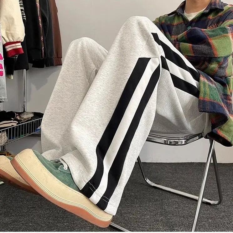 Summer Korean style spliced side striped sports trousers Fashion American loose y2k versatile retro street straight casual pants Street King Limited