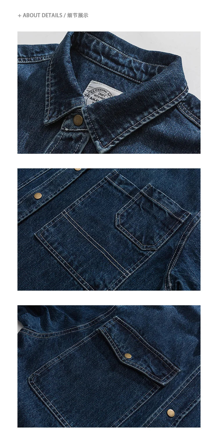 Vintage Men's Spring And Autumn New Washed Distressed Denim Shirt Jacket Loose Casual Long-Sleeved Coat Jacket Street King Limited