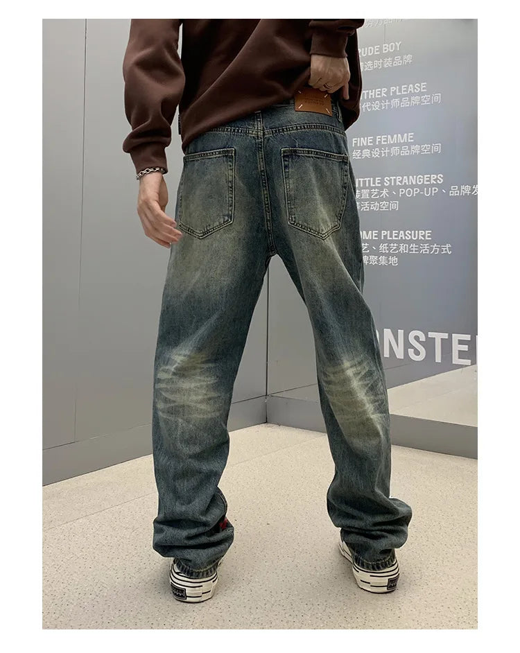 butterfly print jeans men streetwear fashion vibe loose casual hiphop straight washed denim pant jeans cityboy teen trousers unique jeans style 2565