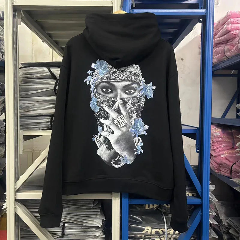 Black Rice White IH NOM UH NIT Hoodies Roses Masked Men Printing Loose Casual Lovers Men Woman Pullover Sweatshirts Street King Limited