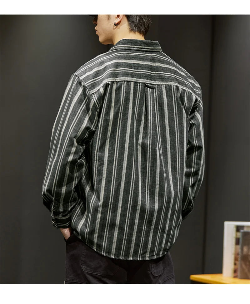 Streetwear Autumn Loose Striped Long Sleeve Shirts For Men Korean Fashion High Qu Autumn Loose Striped Long Sleeve Shirts For Men Korean Fashion High Quality Casual Shirt Y2K Streetwear Stand Collar T Shirts Fashion Sweater Jacket With Graphic Design For Men